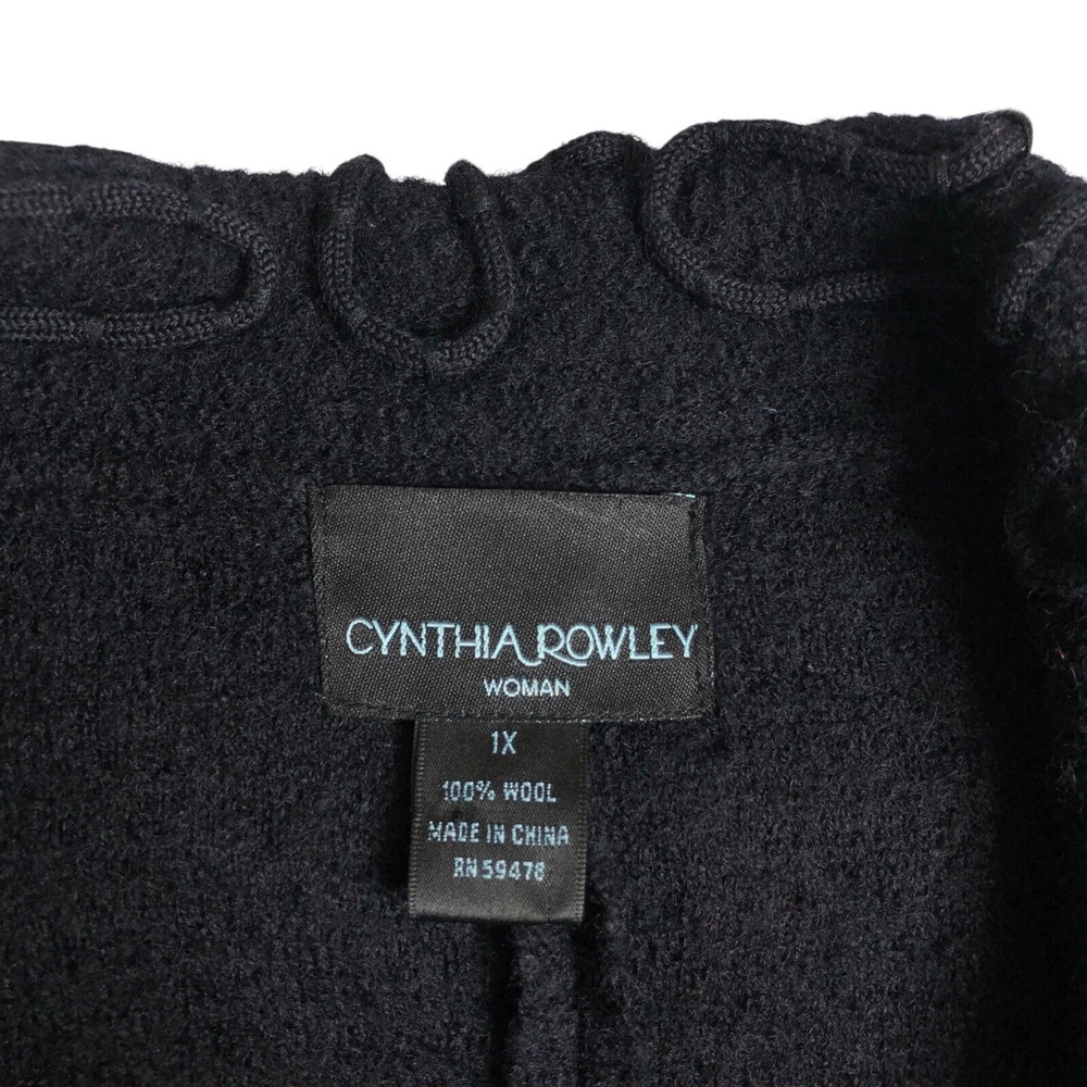Cynthia Rowley Jacket Women 1X Black Wool Textured Snap Notch Collar Pocket Coat - Picture 4 of 16